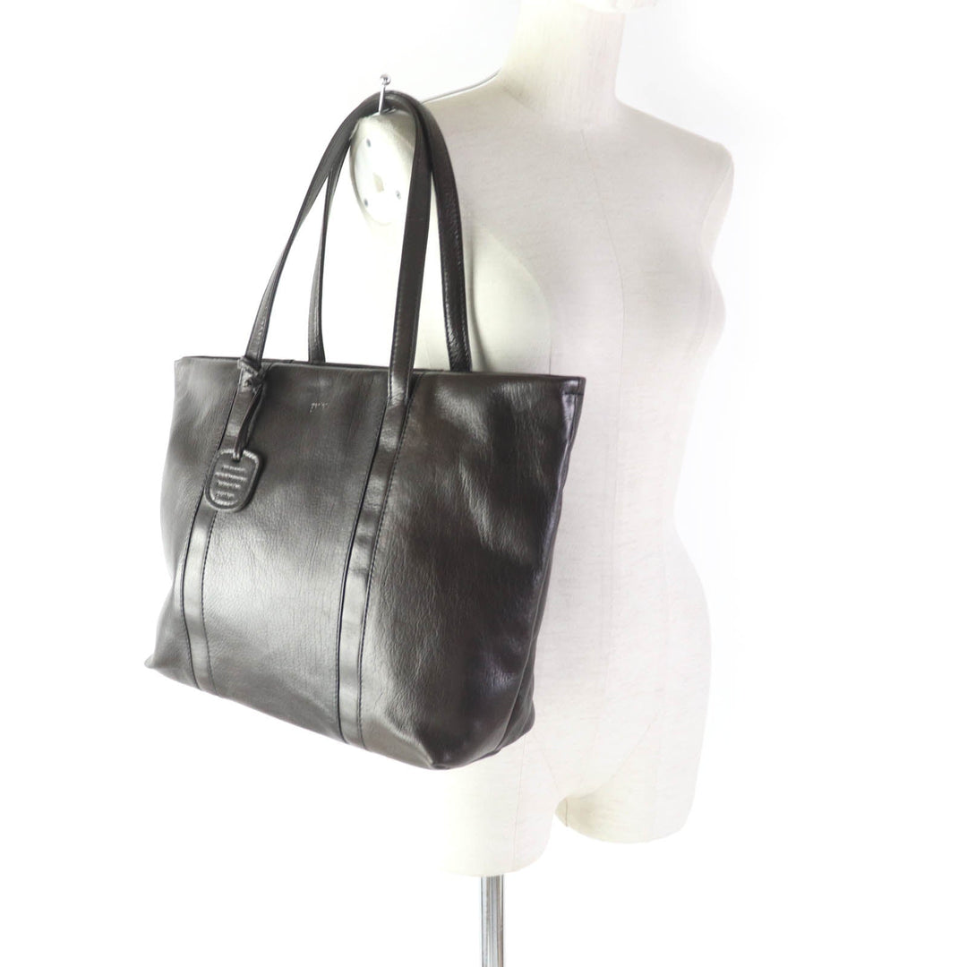 genten Tote Bag Main: Leather Brown Women Used Authentic