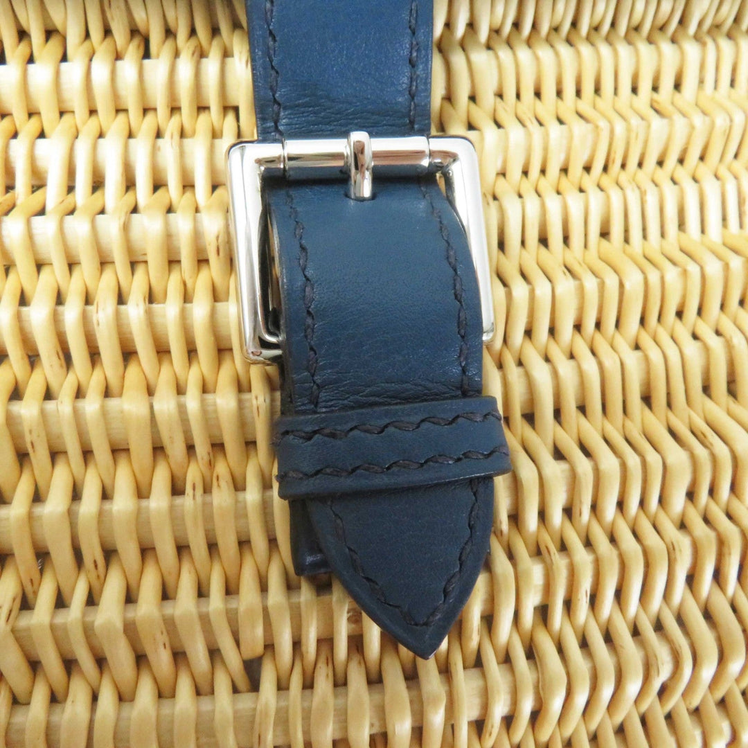 HERMES Shoulder Bag Swift Ocea Blue type Natural fishing basket Women Used Authentic