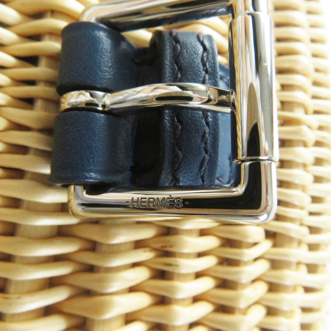 HERMES Shoulder Bag Swift Ocea Blue type Natural fishing basket Women Used Authentic