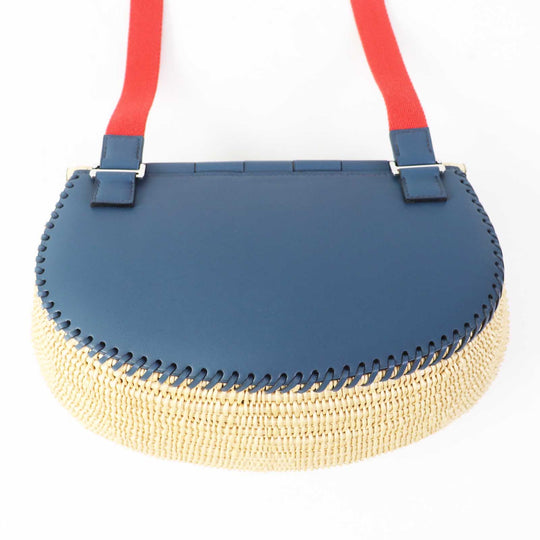 HERMES Shoulder Bag Swift Ocea Blue type Natural fishing basket Women Used Authentic