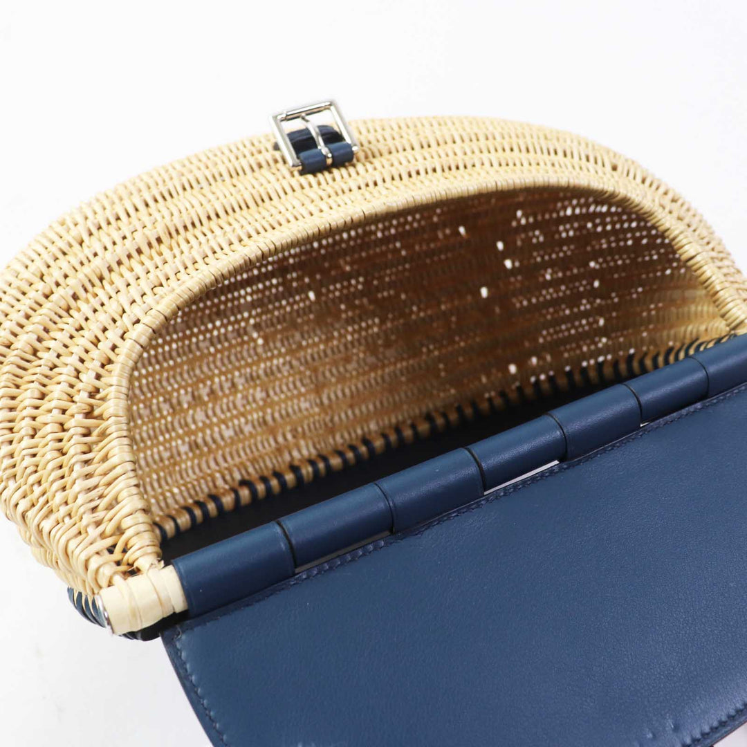 HERMES Shoulder Bag Swift Ocea Blue type Natural fishing basket Women Used Authentic