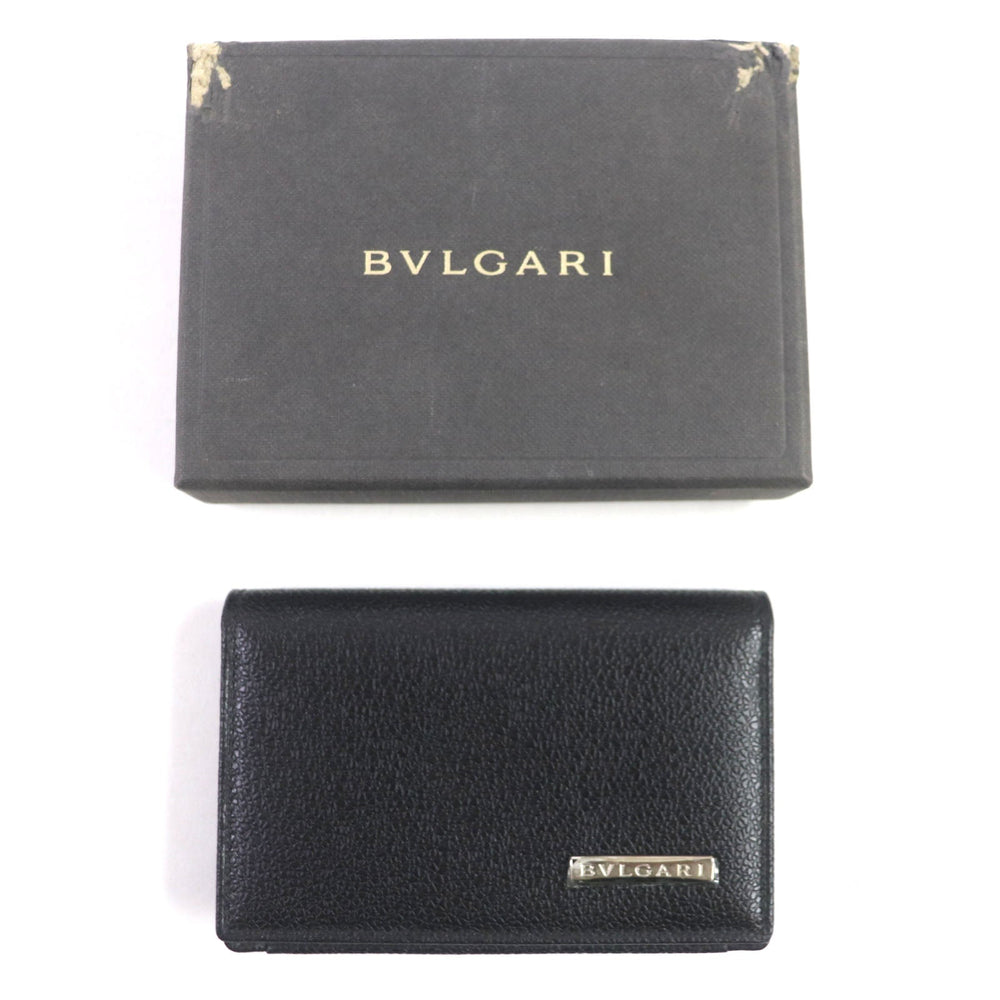 BVLGARI name card holder Main: Leather black mens Used Authentic