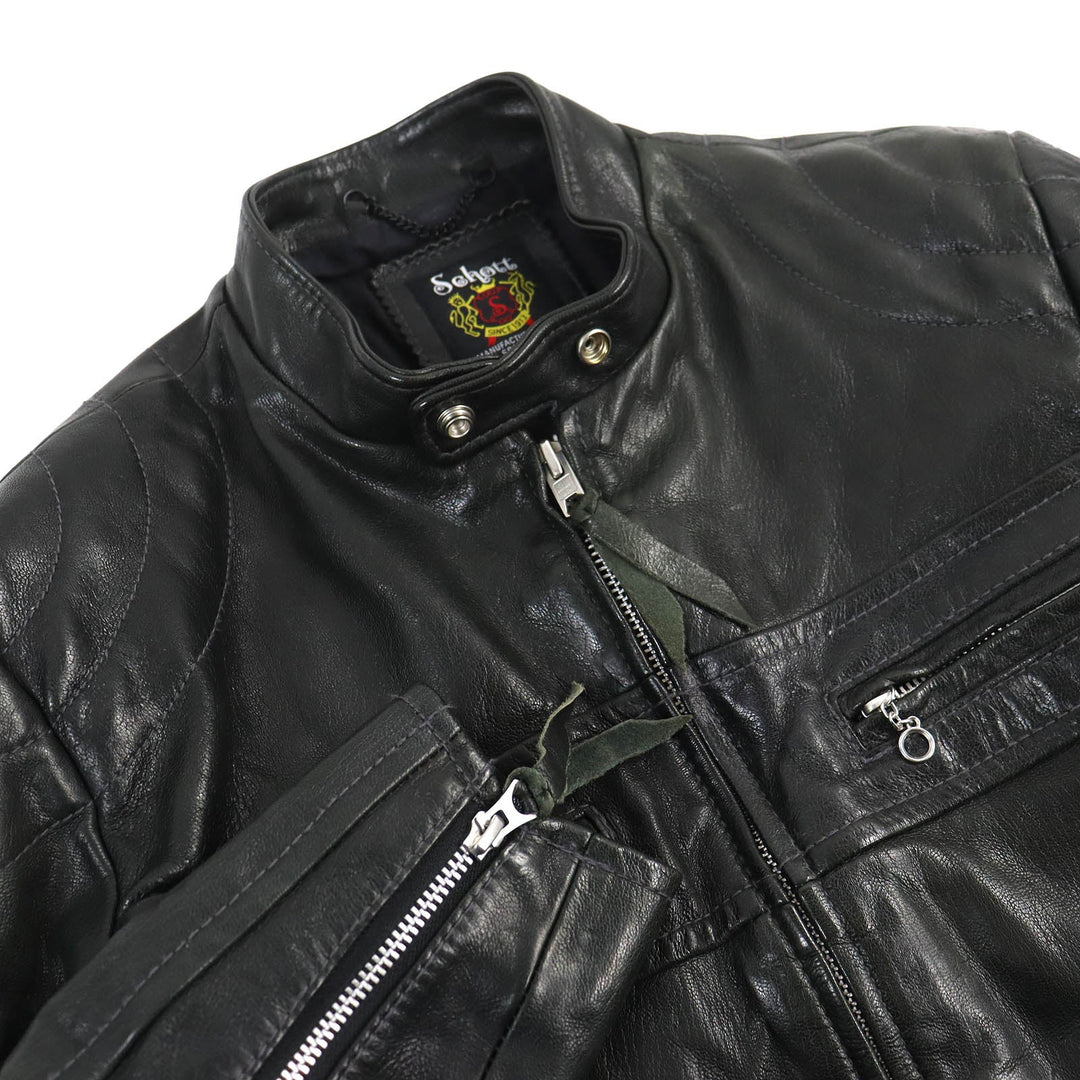schott Riders jacket 3151036 Outer: goatskin, Lining: 100% cotton, Sleeve lining: 100% polyester black PADDED RIDERS mens L Used Authentic