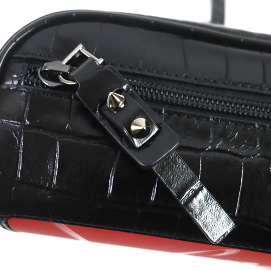 Christian Louboutin Sling bag 1215059 Crocodile embossed leather, gunmetal Black red Blaster mens Used Authentic