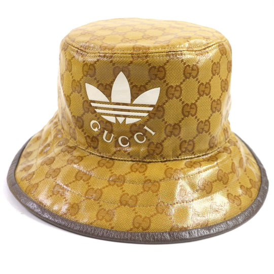 GUCCI hat 696484 Outer: 67% nylon, Outer: 33% cotton, Lining: 65% cotton, Lining: 35% linen, Part: leather, Inner: 55% cotton, 45% rayon Brown type mens Used Authentic
