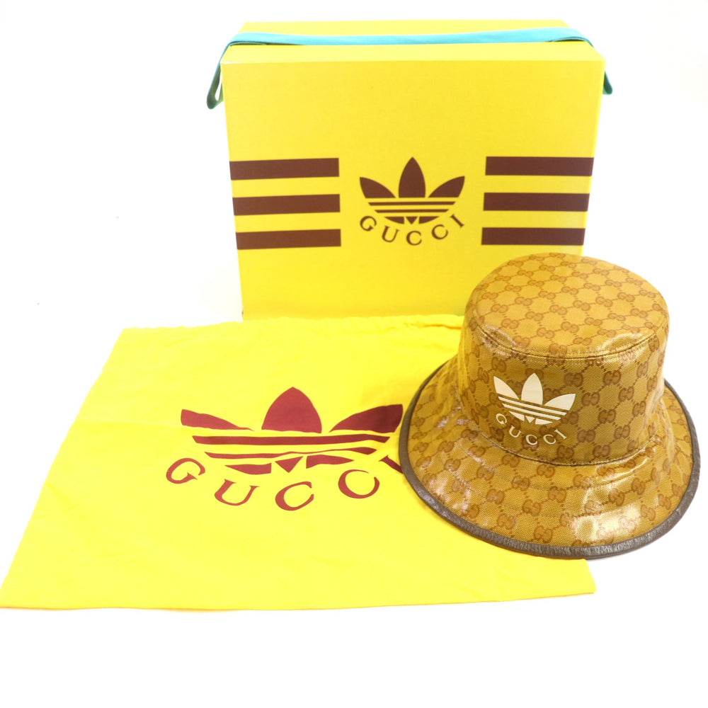 GUCCI hat 696484 Outer: 67% nylon, Outer: 33% cotton, Lining: 65% cotton, Lining: 35% linen, Part: leather, Inner: 55% cotton, 45% rayon Brown type mens Used Authentic