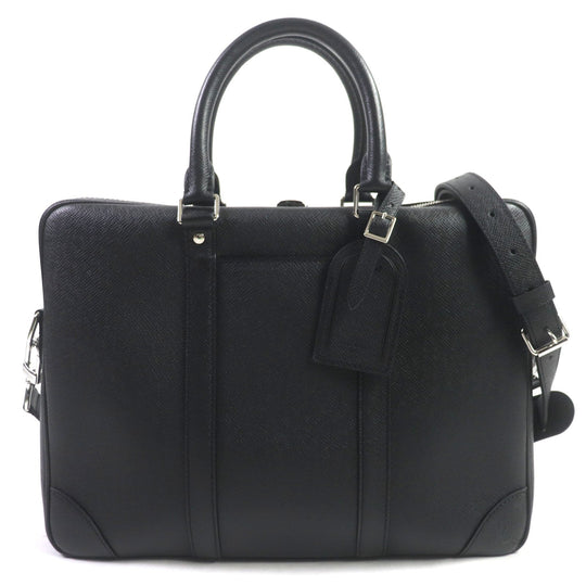 LOUIS VUITTON Briefcase M30975 Taiga Leather black Taiga Porte Documan Voyagej mens Used Authentic