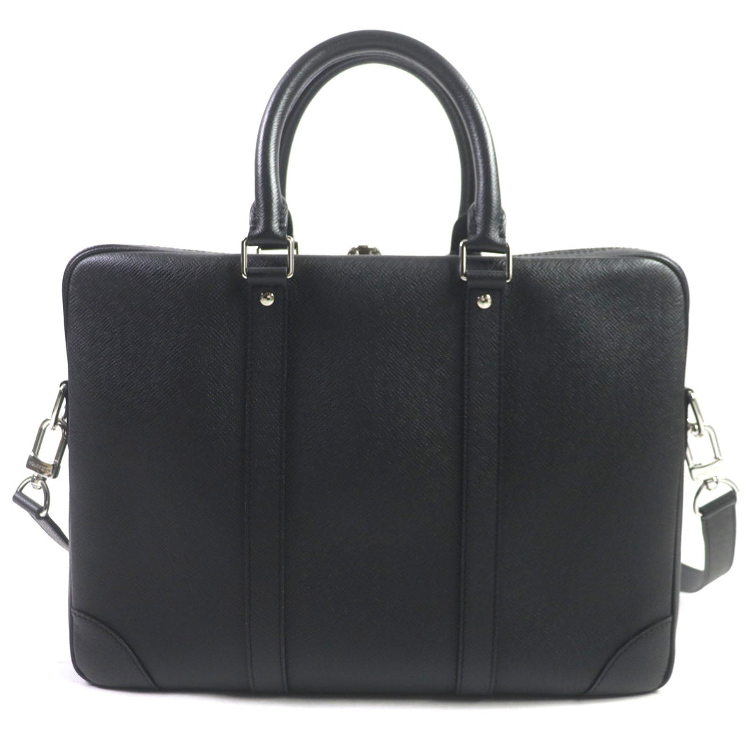LOUIS VUITTON Briefcase M30975 Taiga Leather black Taiga Porte Documan Voyagej mens Used Authentic