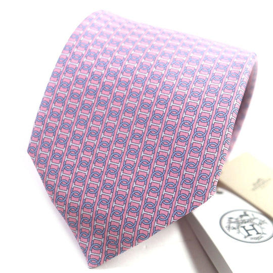 HERMES tie 606134 Main: 100% silk Pink light blue mens Used Authentic
