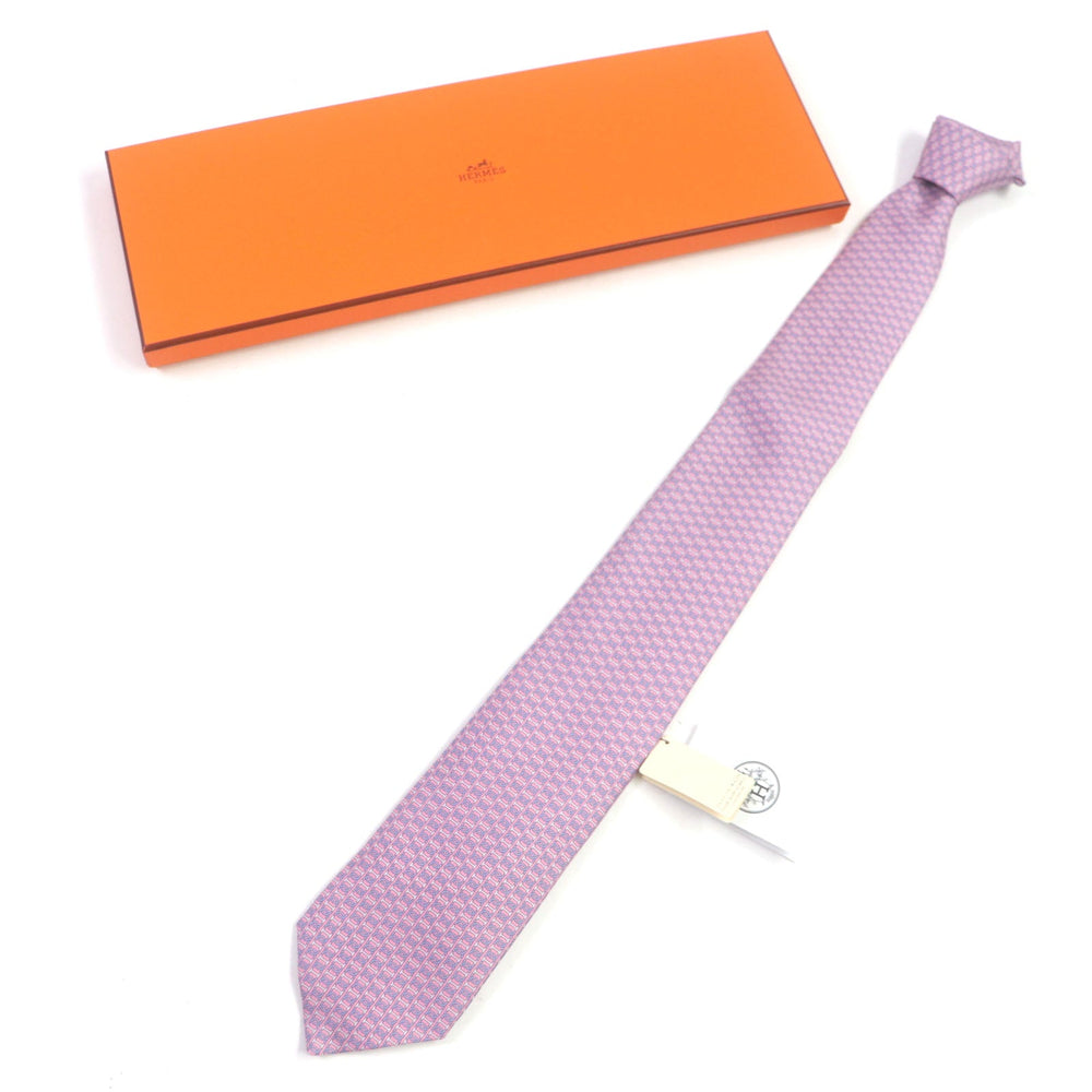 HERMES tie 606134 Main: 100% silk Pink light blue mens Used Authentic