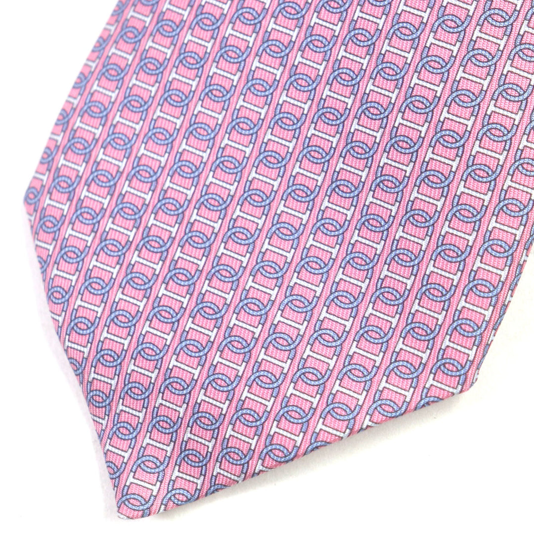 HERMES tie 606134 Main: 100% silk Pink light blue mens Used Authentic