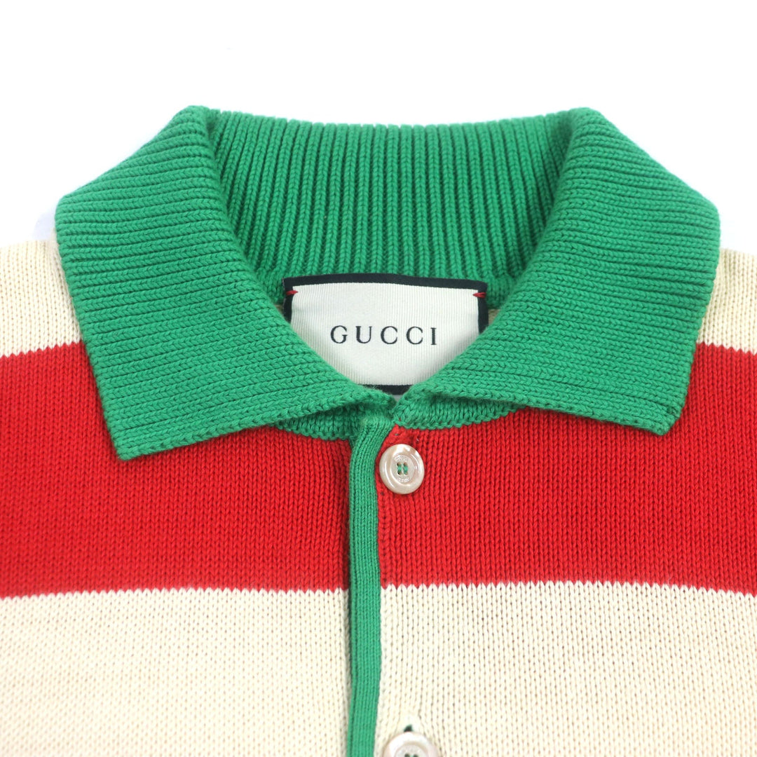 GUCCI Long sleeve polo shirt 571546 Outer material: 100% cotton, embroidery: 100% polyester Cream Red Green mens XL Used Authentic