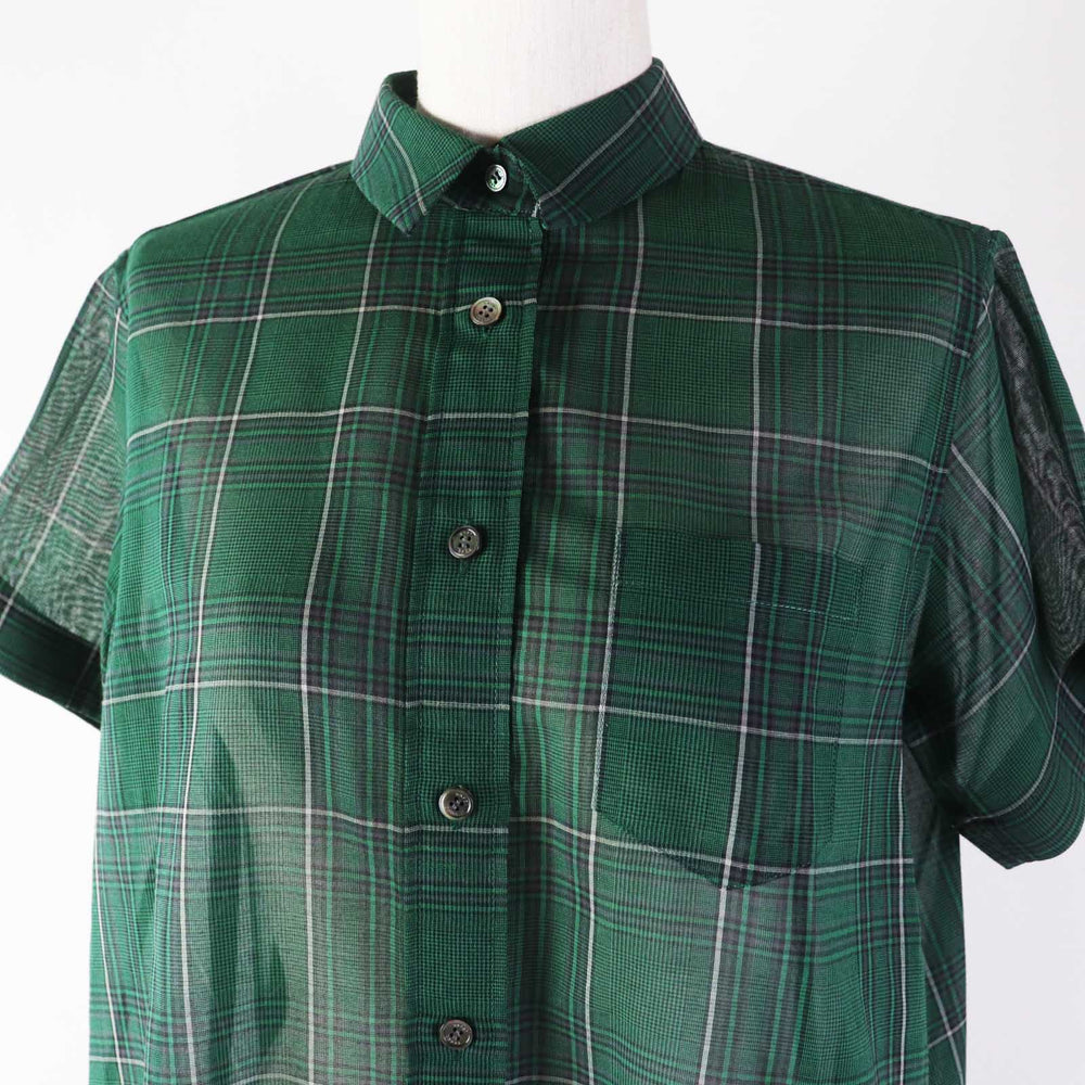 Sacai Short sleeve shirt 22-05989 Outer material: 50% cotton, Outer material: 50% polyester, Part: 100% polyester Green type Glencheck Mix Shirt Women 2 Used Authentic