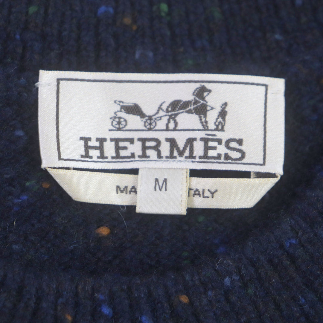 HERMES sweater Main: 68% wool, Main: 29% cashmere, Main: 3% nylon, Decoration: 100% wool Navy mens M Used Authentic