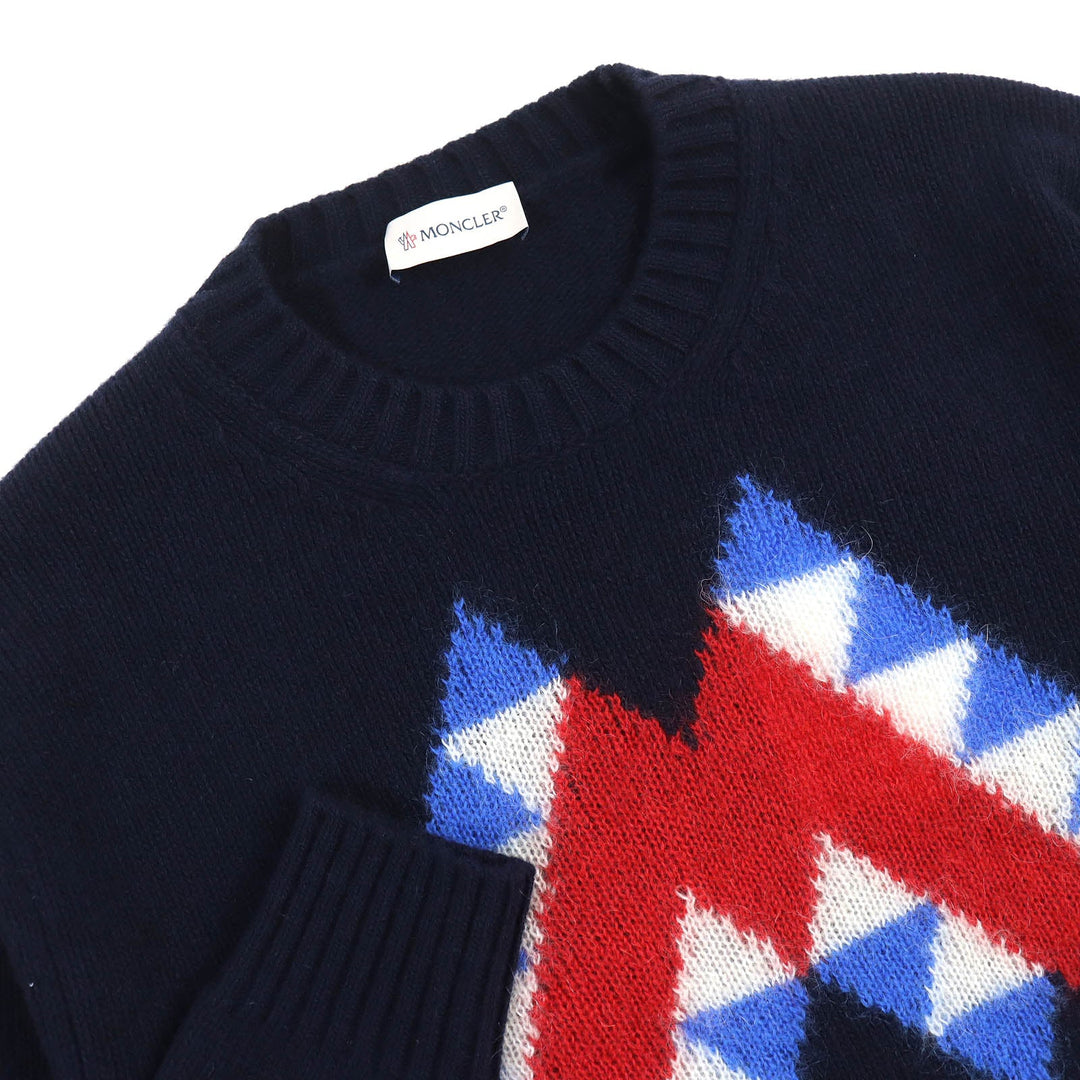 MONCLER knit Main: 100% wool, part: 50% mohair, part: 32% nylon, part: 18% wool Navy GIROCOLLO TRICOT mens S Used Authentic