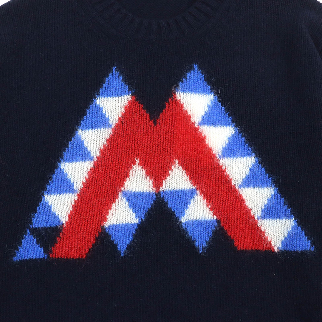 MONCLER knit Main: 100% wool, part: 50% mohair, part: 32% nylon, part: 18% wool Navy GIROCOLLO TRICOT mens S Used Authentic
