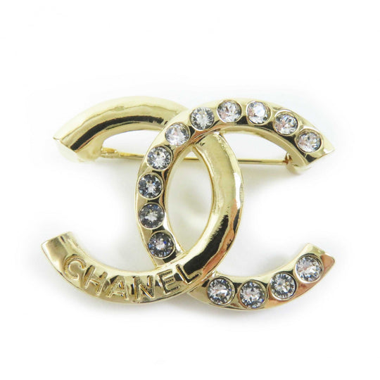 CHANEL Brooch A24P Gold Plated Rhinestone gold Women Used Authentic