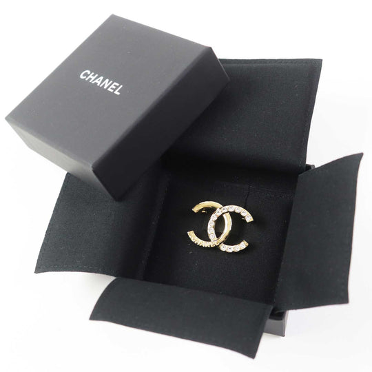 CHANEL Brooch A24P Gold Plated Rhinestone gold Women Used Authentic