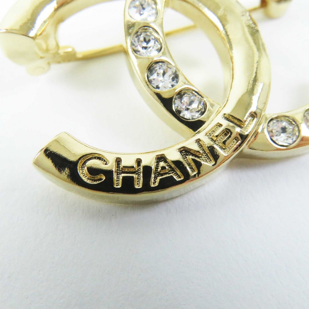 CHANEL Brooch A24P Gold Plated Rhinestone gold Women Used Authentic