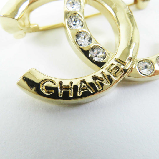 CHANEL Brooch A24P Gold Plated Rhinestone gold Women Used Authentic