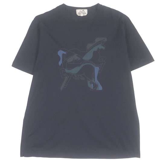 HERMES Short sleeve T-shirt Main: 100% cotton Dark navy mens S Used Authentic