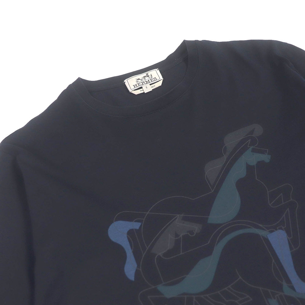 HERMES Short sleeve T-shirt Main: 100% cotton Dark navy mens S Used Authentic
