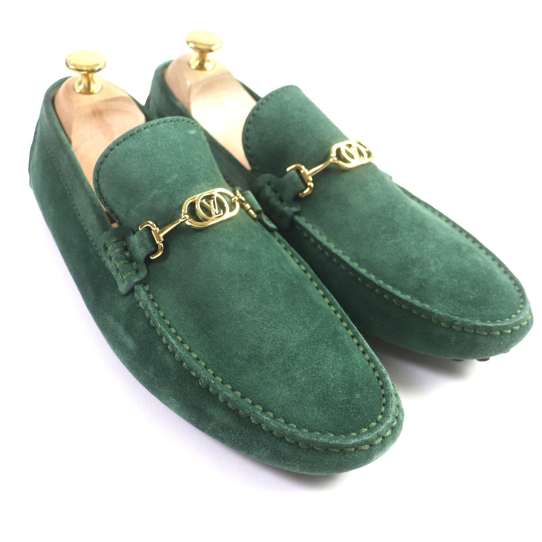 LOUIS VUITTON loafers Main: Suede green Driving shoes Porto Vecchio Line mens 6 Used Authentic