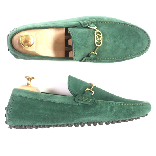 LOUIS VUITTON loafers Main: Suede green Driving shoes Porto Vecchio Line mens 6 Used Authentic