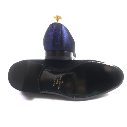 LOUIS VUITTON loafers Velor Navy Auteuil Line Embroidered slip-ons mens 6 Used Authentic