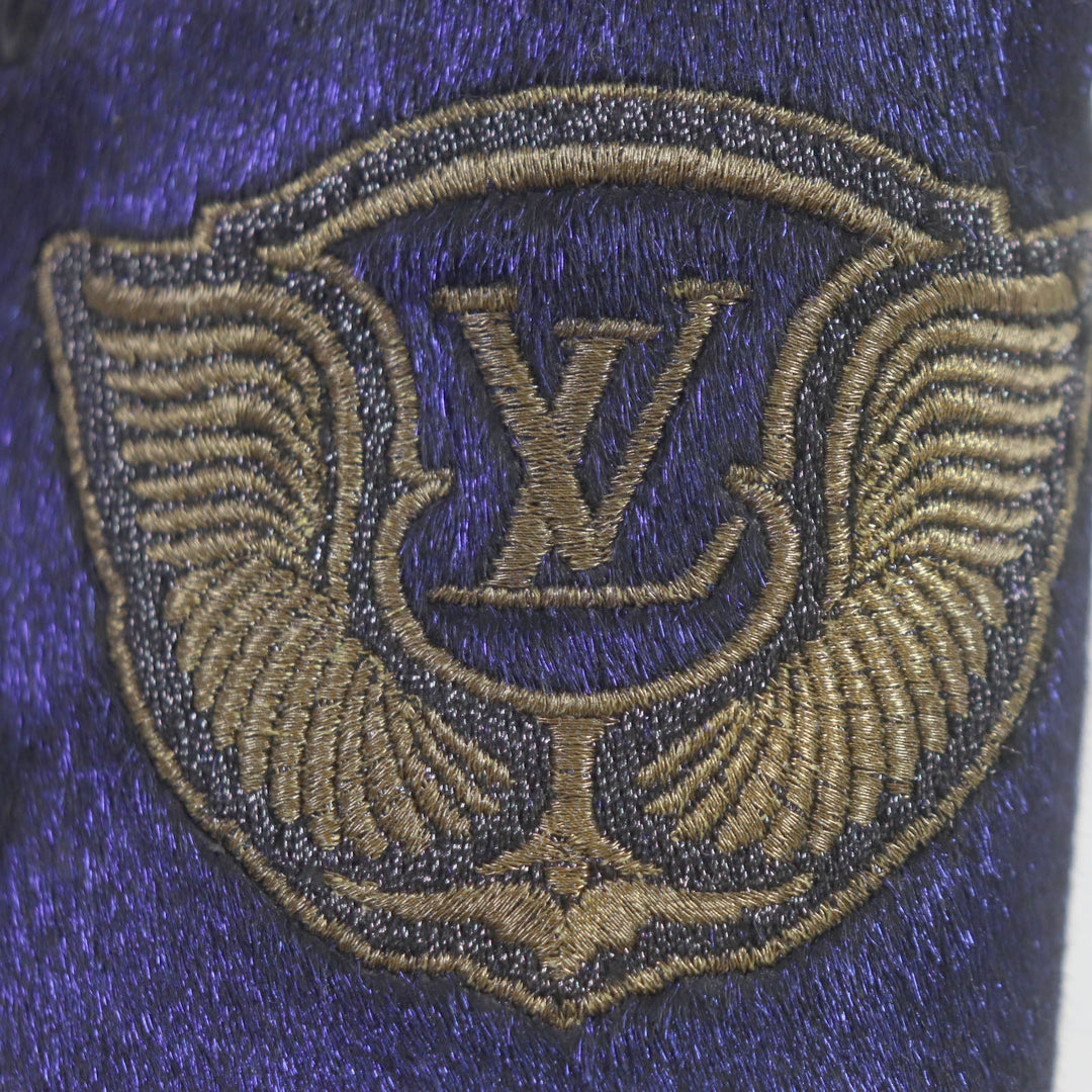 LOUIS VUITTON loafers Velor Navy Auteuil Line Embroidered slip-ons mens 6 Used Authentic