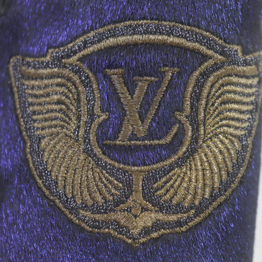 LOUIS VUITTON loafers Velor Navy Auteuil Line Embroidered slip-ons mens 6 Used Authentic