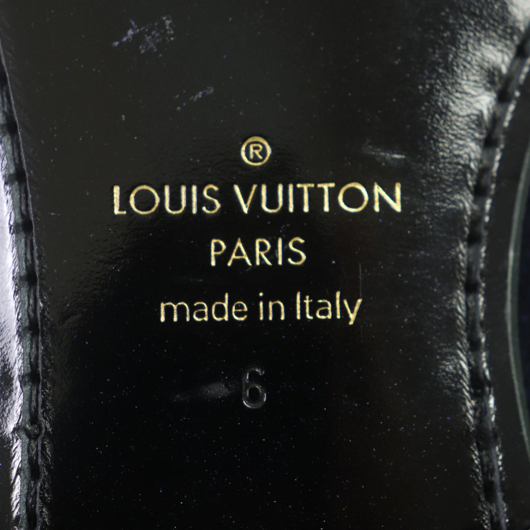 LOUIS VUITTON loafers Velor Navy Auteuil Line Embroidered slip-ons mens 6 Used Authentic