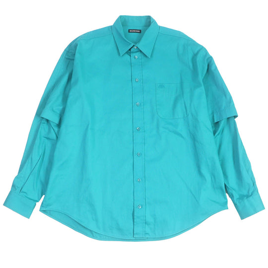 BALENCIAGA Long sleeve shirt 595219 Main: 100% cotton turquoise blue mens 40 Used Authentic