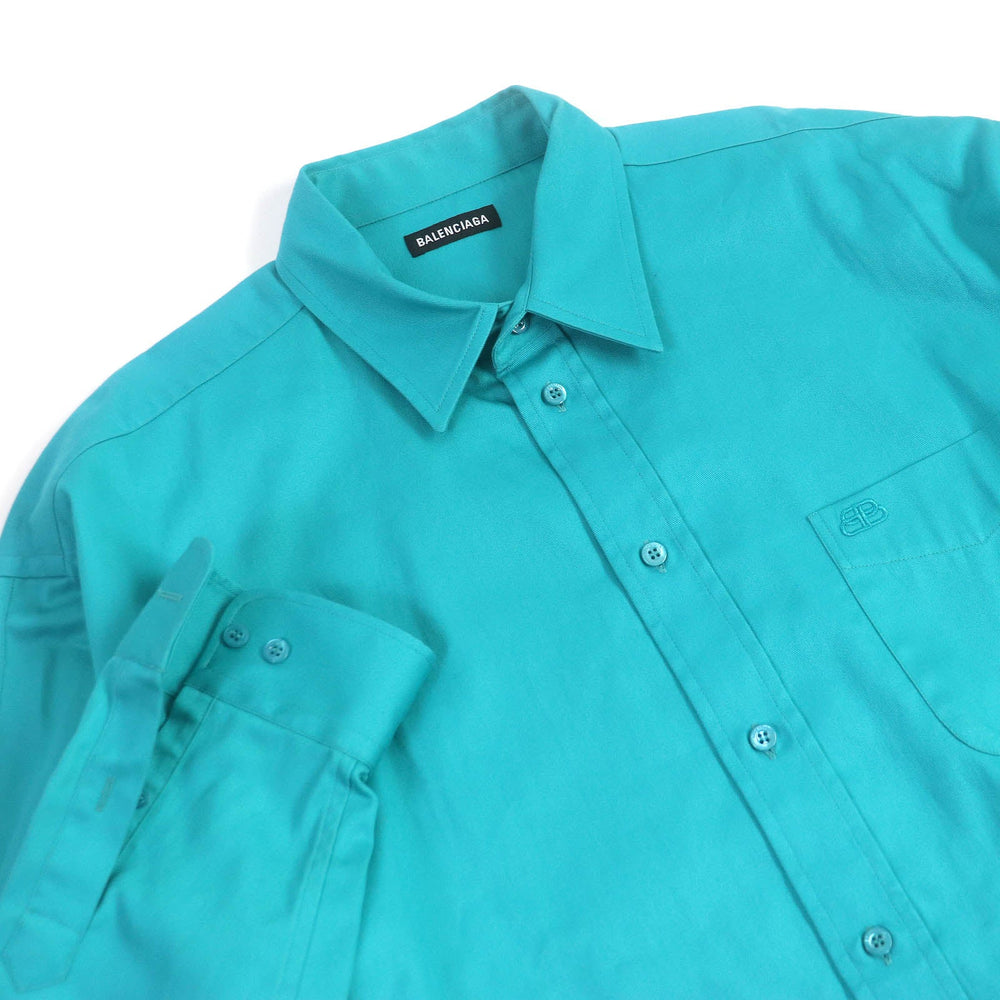 BALENCIAGA Long sleeve shirt 595219 Main: 100% cotton turquoise blue mens 40 Used Authentic