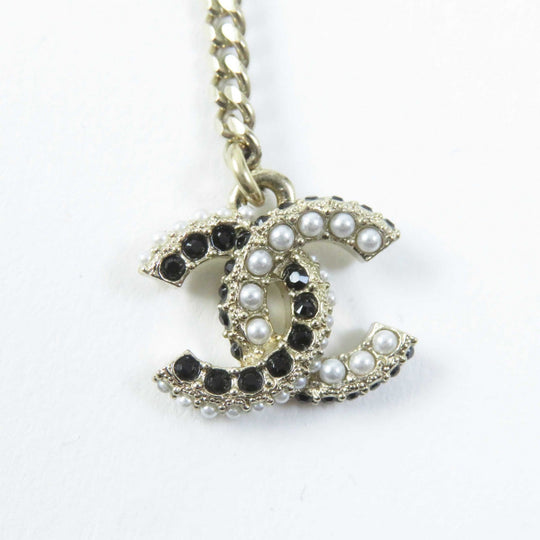 CHANEL Necklace C22B Metal, Rhinestone, Faux Pearl Black gold COCO Mark Heart Women Used Authentic
