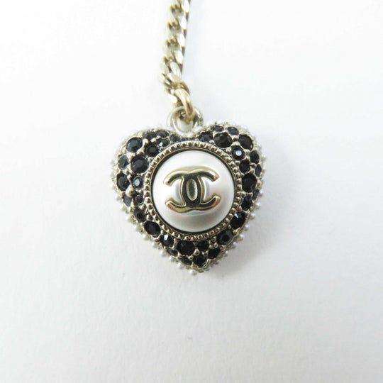CHANEL Necklace C22B Metal, Rhinestone, Faux Pearl Black gold COCO Mark Heart Women Used Authentic
