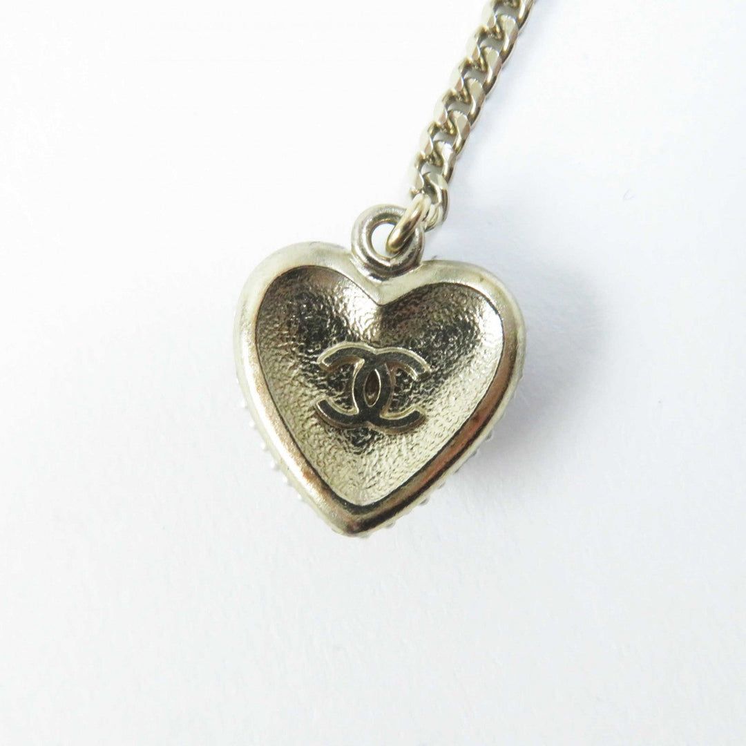 CHANEL Necklace C22B Metal, Rhinestone, Faux Pearl Black gold COCO Mark Heart Women Used Authentic
