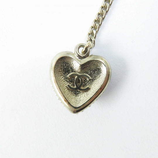 CHANEL Necklace C22B Metal, Rhinestone, Faux Pearl Black gold COCO Mark Heart Women Used Authentic