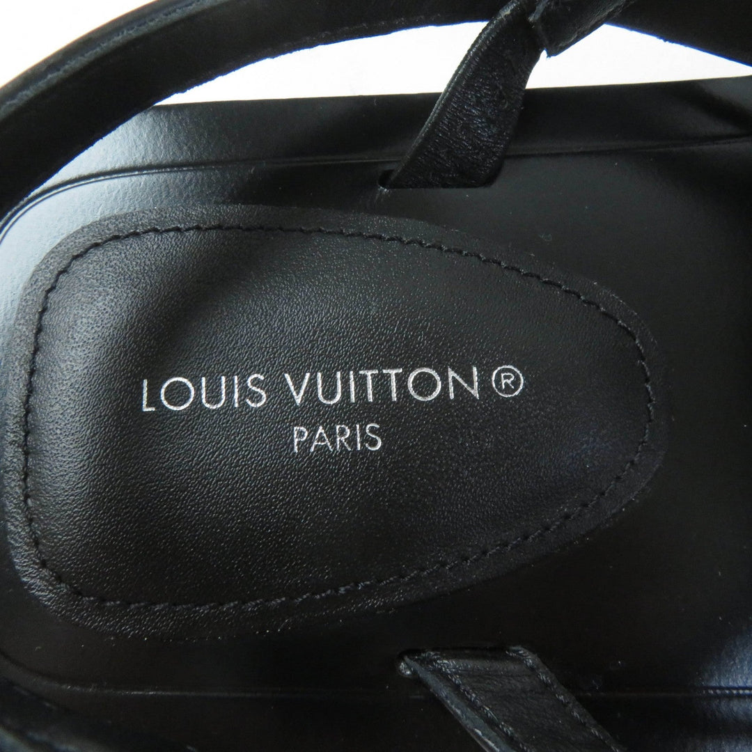 LOUIS VUITTON Sandals Main: Leather Black gold Peplum Line Women 36 1/2 Used Authentic