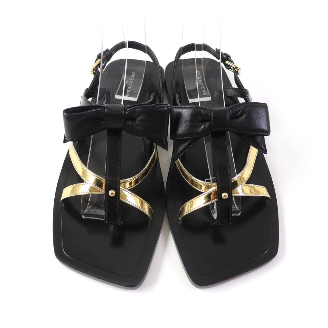 LOUIS VUITTON Sandals Main: Leather Black gold Peplum Line Women 36 1/2 Used Authentic