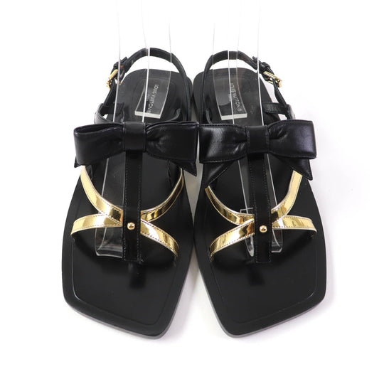 LOUIS VUITTON Sandals Main: Leather Black gold Peplum Line Women 36 1/2 Used Authentic