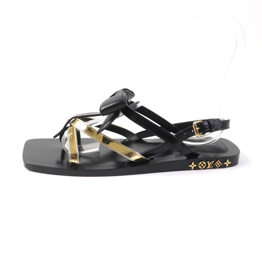 LOUIS VUITTON Sandals Main: Leather Black gold Peplum Line Women 36 1/2 Used Authentic
