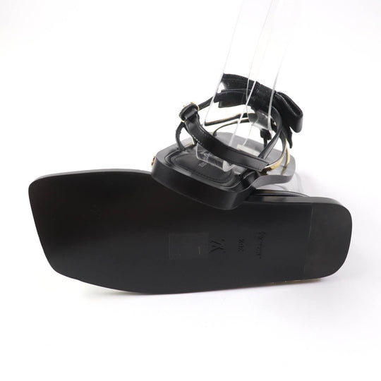 LOUIS VUITTON Sandals Main: Leather Black gold Peplum Line Women 36 1/2 Used Authentic