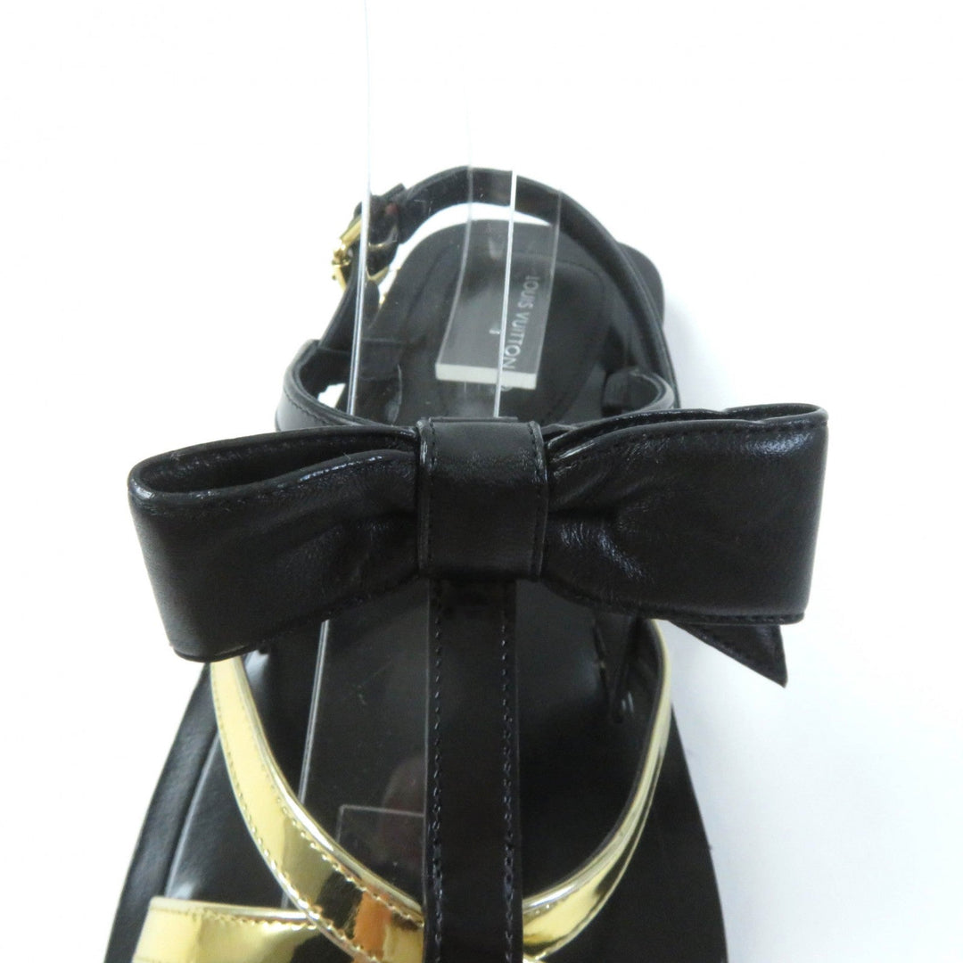 LOUIS VUITTON Sandals Main: Leather Black gold Peplum Line Women 36 1/2 Used Authentic