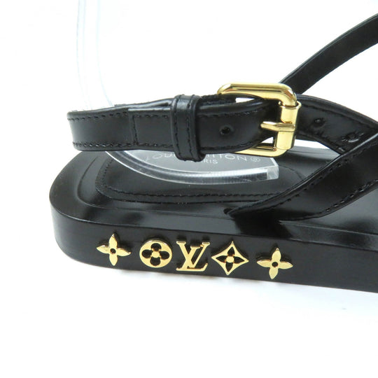LOUIS VUITTON Sandals Main: Leather Black gold Peplum Line Women 36 1/2 Used Authentic
