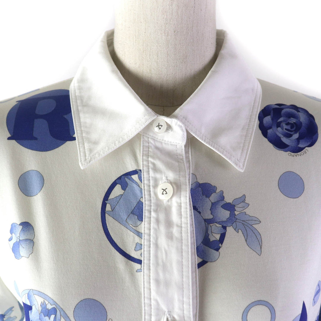 LEONARD SPORT one piece Main: 95% cotton, Main: 5% polyurethane, Part: 100% cotton White blue Women 40 Used Authentic