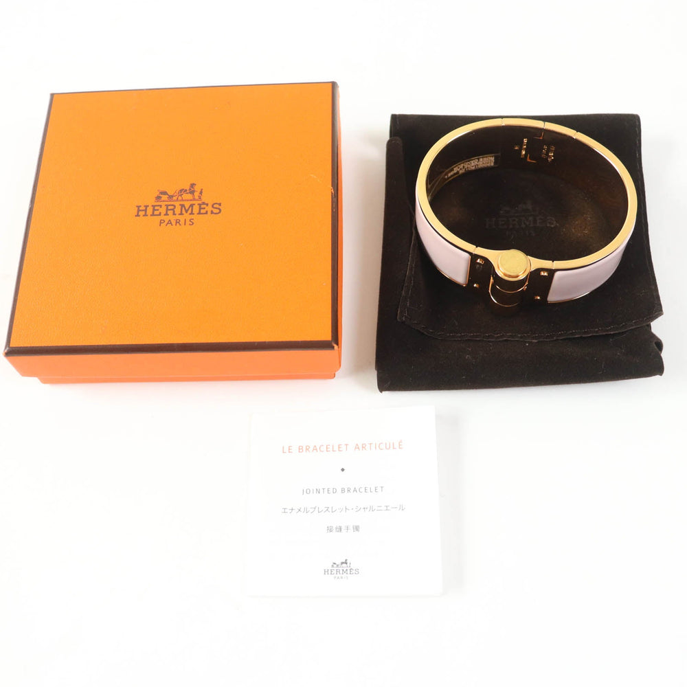 HERMES Bangle Enamel, Gold Plated Pink gold Charniere GM Women Used Authentic