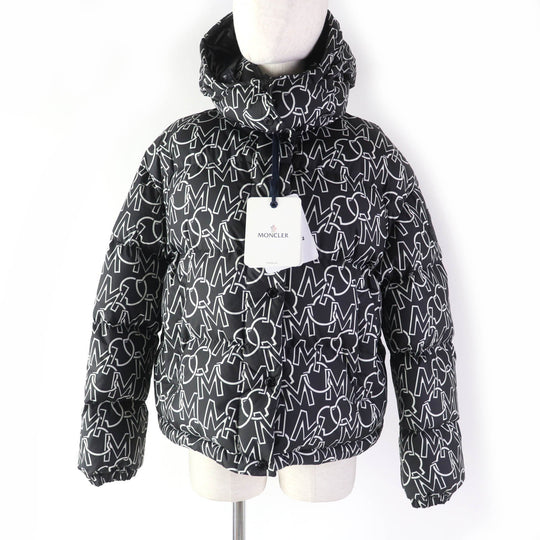MONCLER Down jacket Main: 100% polyester, Lining: 100% nylon, Filling: 90% down, Filling: 10% feather Black White DAOS GIUBBOTTO Women ‚O Used Authentic