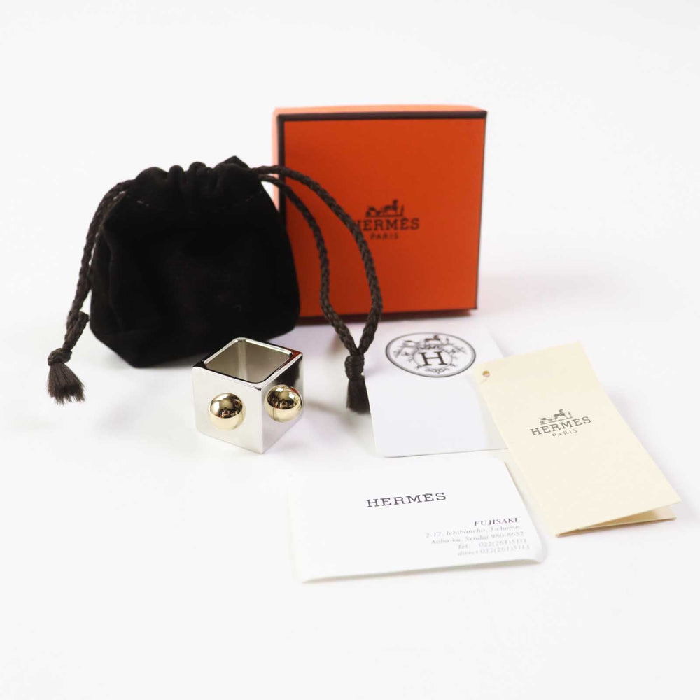 HERMES Scarf ring Metal, Gold Plated Silver Cube Women Used Authentic