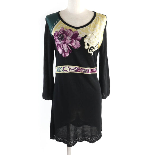 LEONARD FASHION Tunic 0387454 Main: 46% cupra, 44% cotton, 5% acrylic, 2% rayon, 2% polyester, 1% nylon. Partially beads and rhinestones. black multi Women L Used Authentic